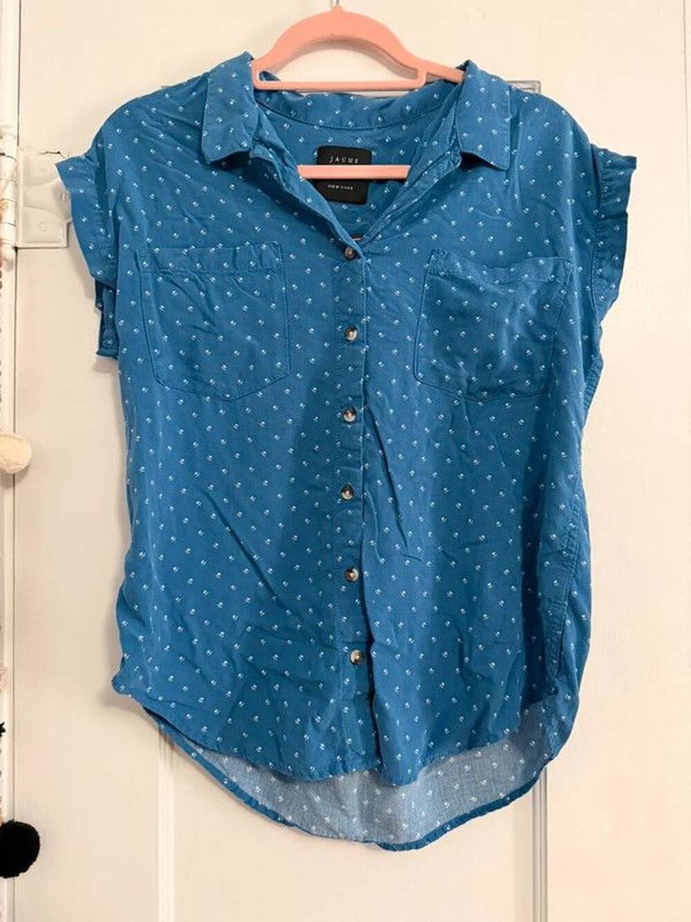 Jachs Girlfriend Blue Floral Button Front Blouse Medium